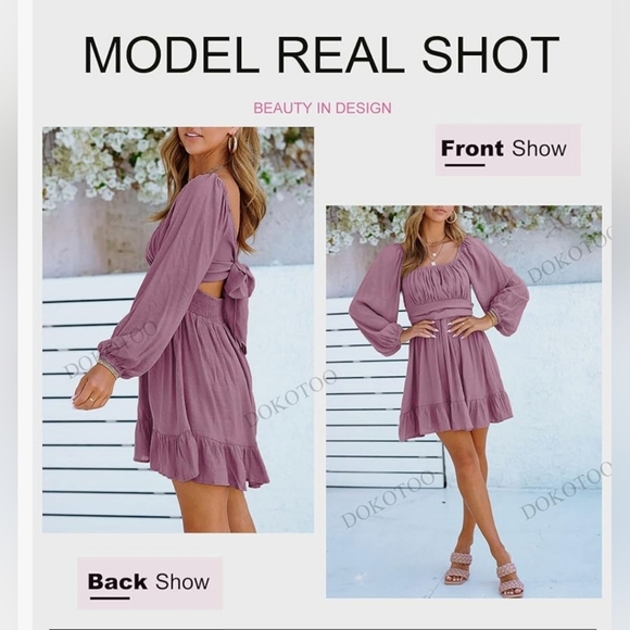 Dokotoo Latern sleeve square neck dress - Picture 1 of 9